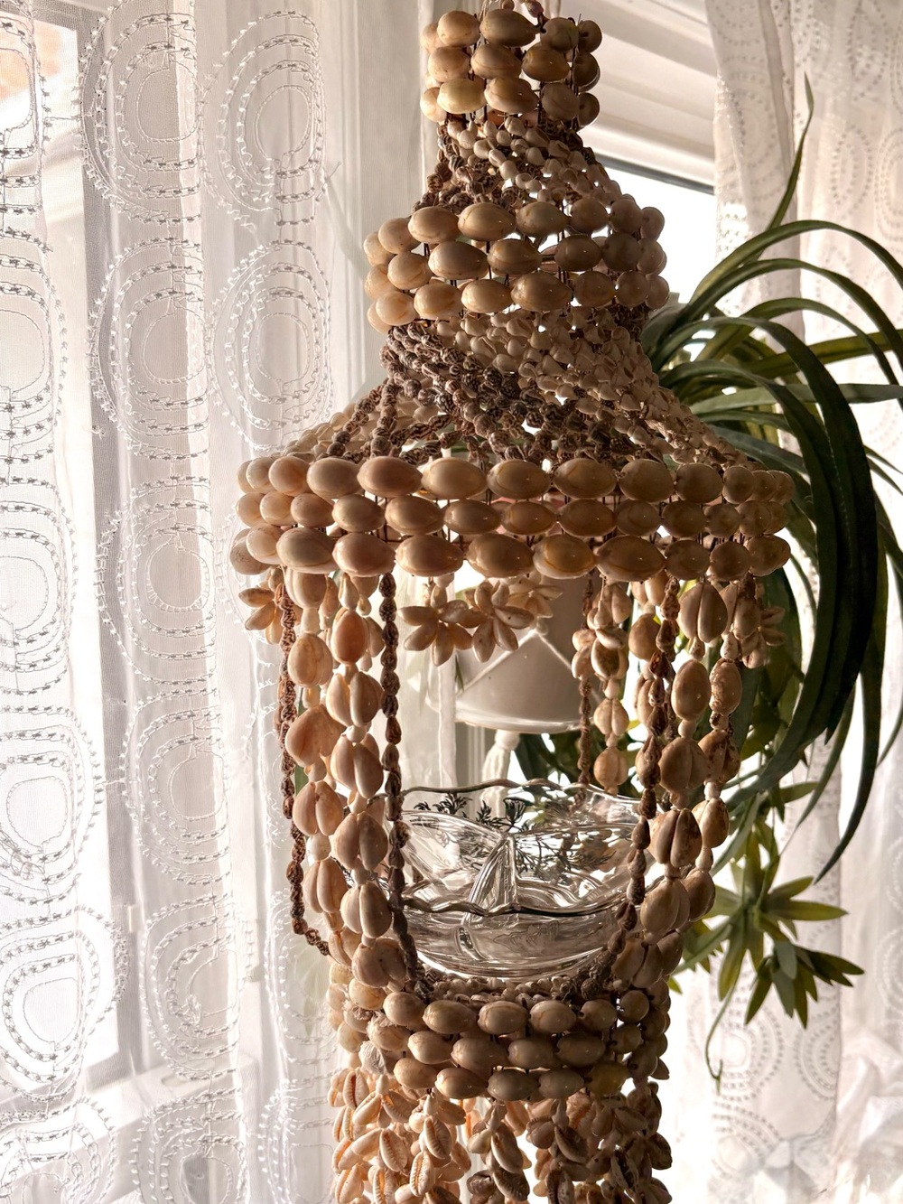 Vintage Puka Shell Hanging Lantern
